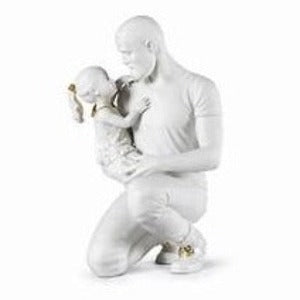 In Daddy's Arms Figurine. Golden & White Luster